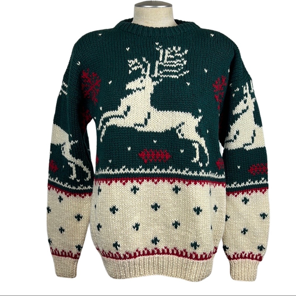 Vintage, Eddie Bauer sweater, reindeer and snowflake, classic 1990 sweater